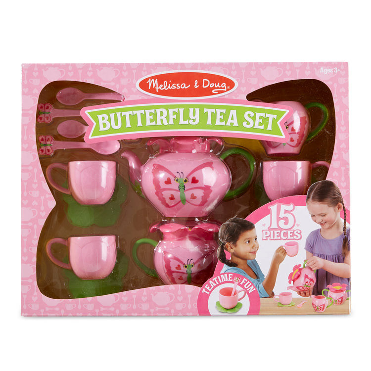 The front of the box for The Melissa & Doug Butterfly Tea Set (15 pcs) - Play Food Accessories