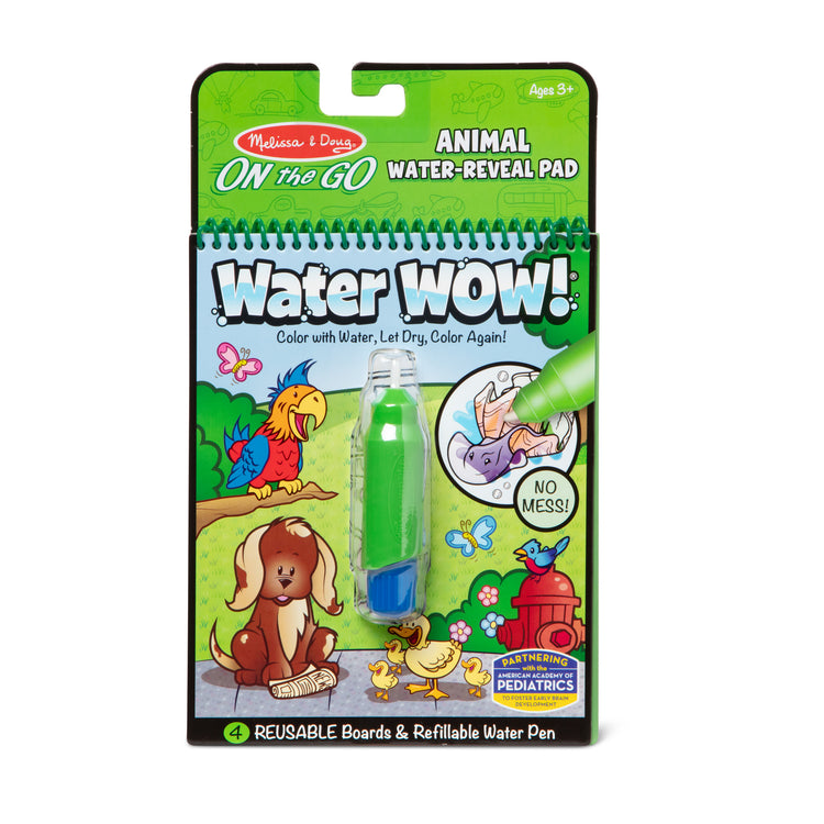 The front of the box for The Melissa & Doug On the Go Water Wow! Reusable Water-Reveal Activity Pad - Animals