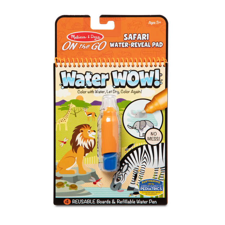The front of the box for The Melissa & Doug On the Go Water Wow! Reusable Water-Reveal Activity Pad - Safari