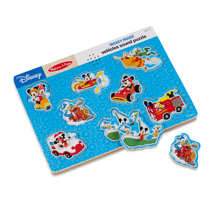The loose pieces of The Melissa & Doug Disney Mickey Mouse and Friends Vehicles Sound Puzzle (8 pcs)
