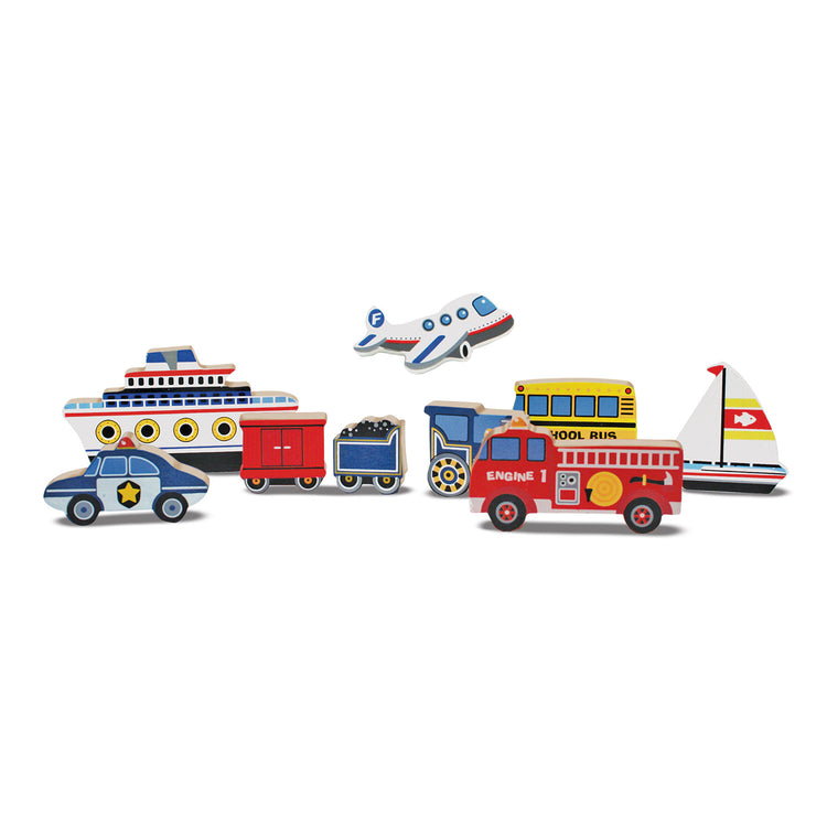  The Melissa & Doug Vehicles Wooden Chunky Puzzle - Plane, Train, Cars, and Boats (9 pcs)