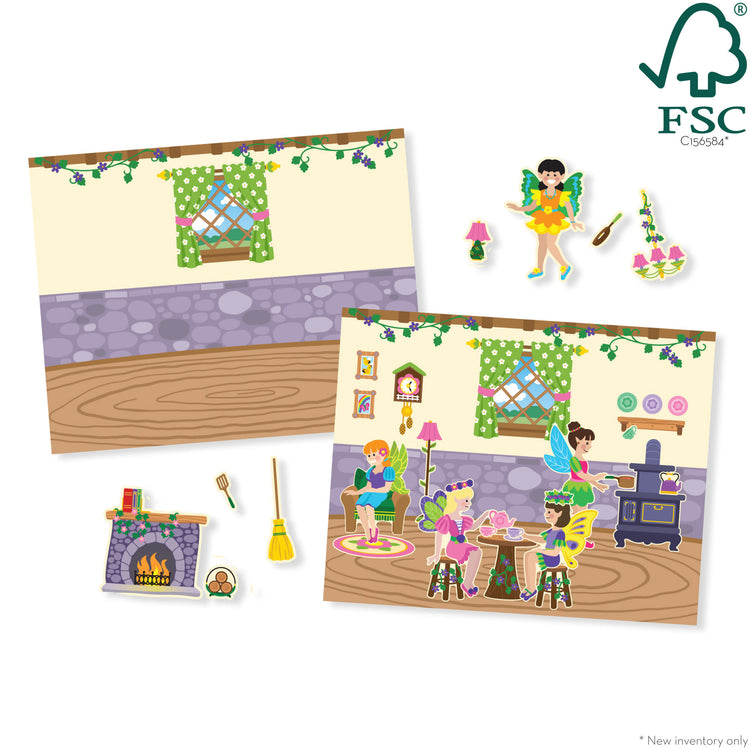 An assembled or decorated The Melissa & Doug Reusable Sticker Pad: Fairies - 200+ Stickers