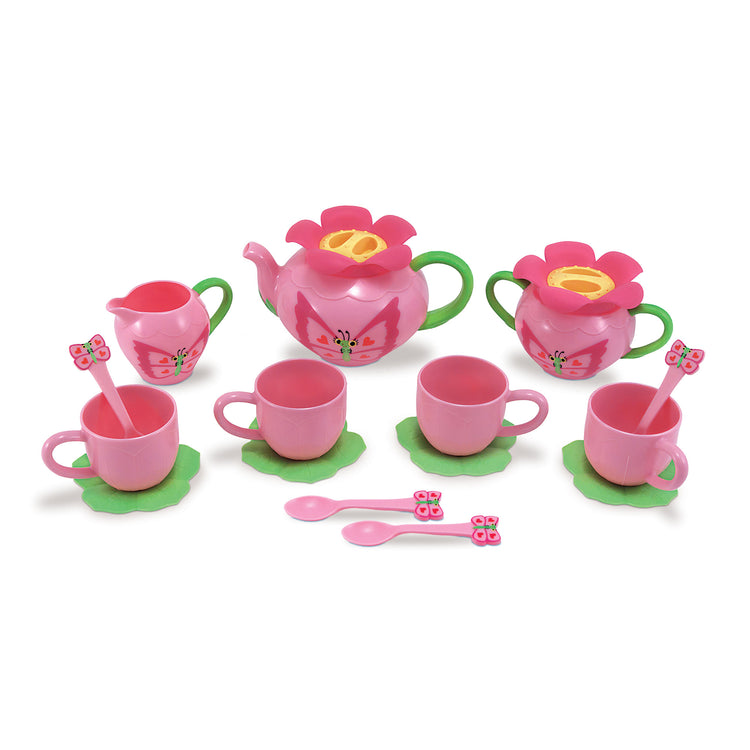 The loose pieces of The Melissa & Doug Butterfly Tea Set (15 pcs) - Play Food Accessories