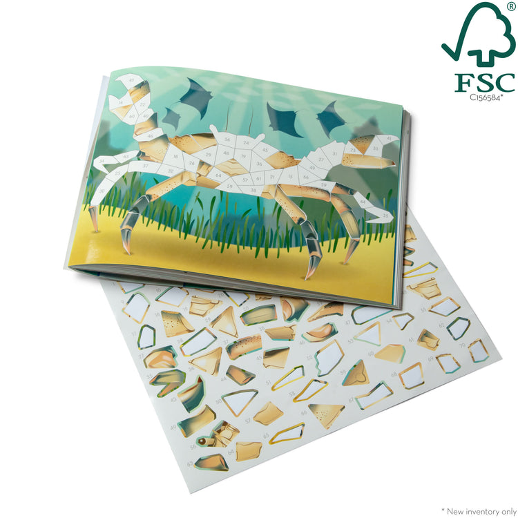 An assembled or decorated The Melissa & Doug Mosaic Sticker Pad Ocean Animals (12 Color Scenes to Complete with 850+ Stickers)
