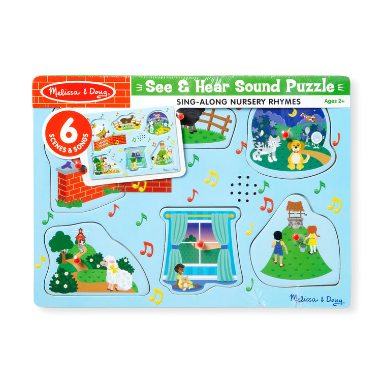 The front of the box for The Melissa & Doug Nursery Rhymes 1 Sound Puzzle - 6 PIeces