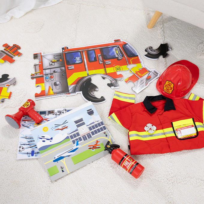 Fire Fighter Dress Up, Fire truck puzzle, and fire truck sticker pad