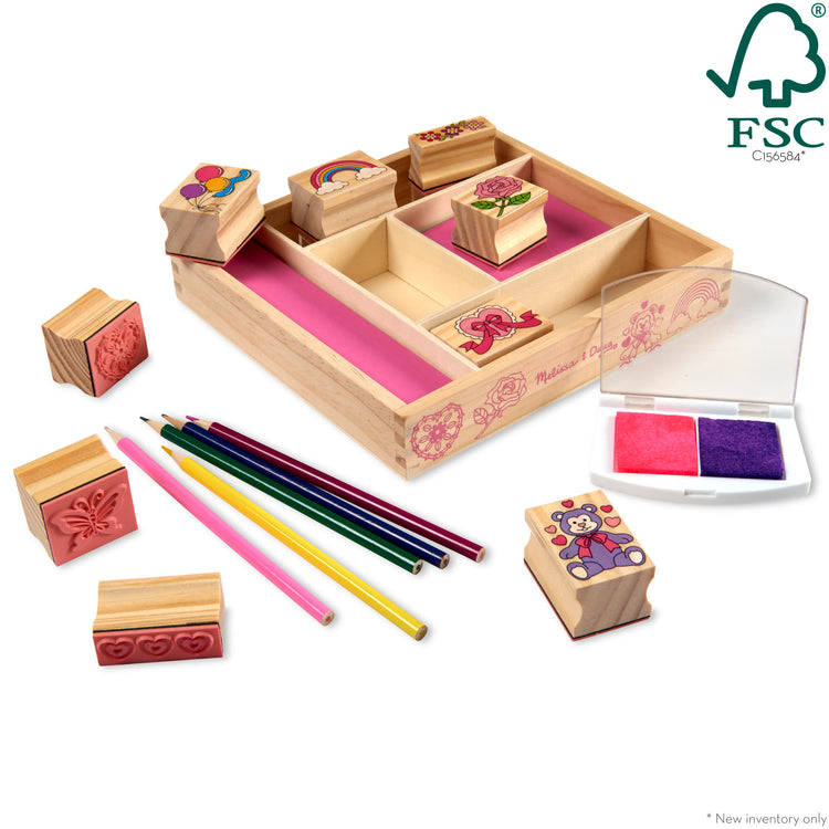  The Melissa & Doug Wooden Stamp Set: Friendship - 9 Stamps, 5 Colored Pencils, and 2-Color Stamp Pad