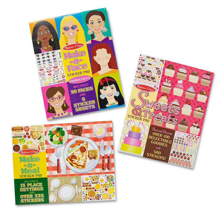  The Melissa & Doug Sticker Pads 3-Pack - Sweets and Treats, Make-a-Face Fashion, and Make-a-Meal