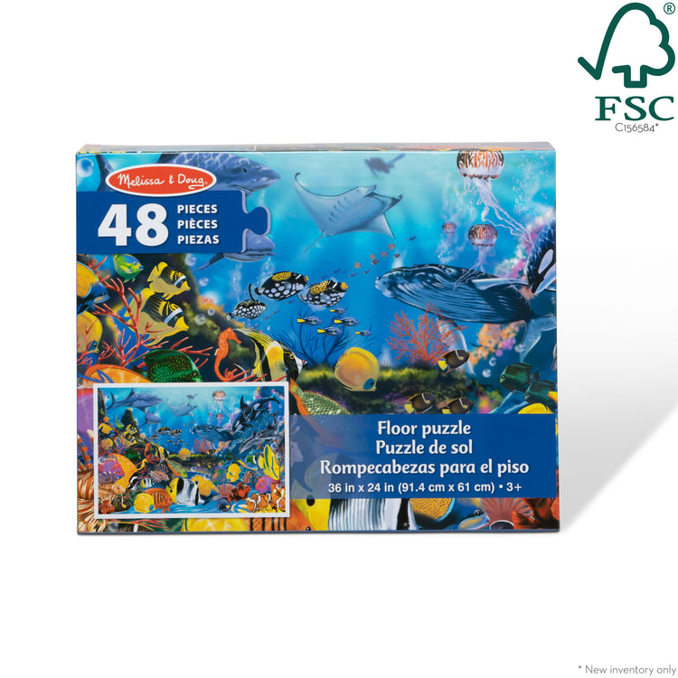 The front of the box for The Melissa & Doug Underwater Ocean Floor Puzzle (48 pcs, 2 x 3 feet)