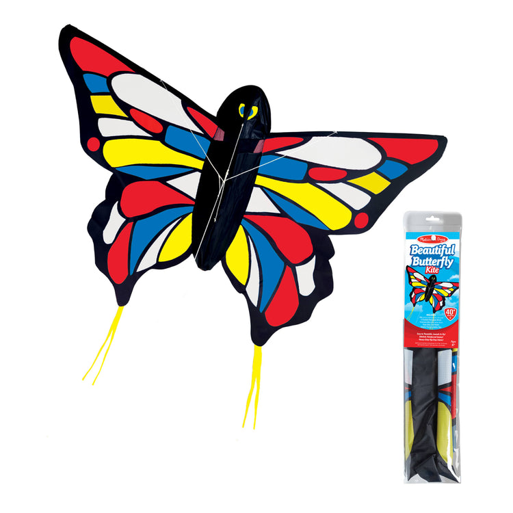 The loose pieces of the Melissa & Doug Beautiful Butterfly Single Line Shaped Kite (50-Inch Wingspan)