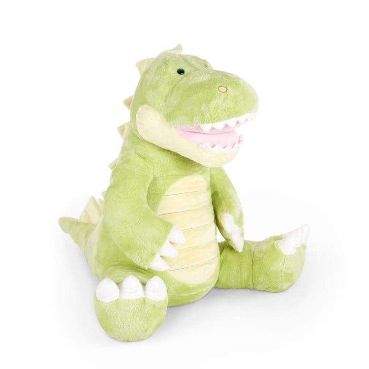 An assembled or decorated the Melissa & Doug Gentle Jumbos Dinosaur Giant Stuffed Plush Animal (Sits Nearly 3 Feet Tall)
