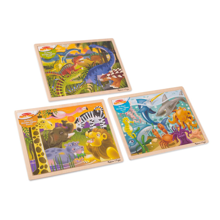 the Melissa & Doug 24-Piece Wooden Jigsaw Puzzle 3-Pack -- Dinosaur, Safari and Ocean
