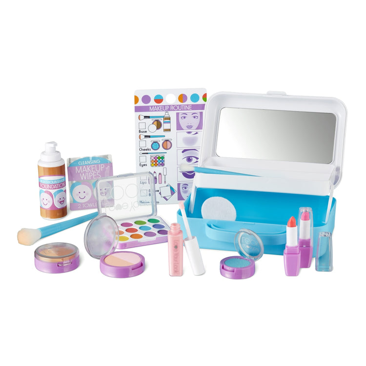 The front of the box for the Melissa & Doug Love Your Look Pretend Makeup Kit Play Set – 16 Pieces for Mess-Free Pretend Makeup Play (DOES NOT CONTAIN REAL COSMETICS)