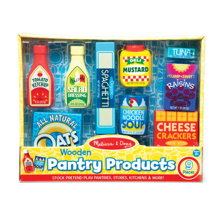the Melissa & Doug Wooden Pantry Products Play Food Set (9 pcs)