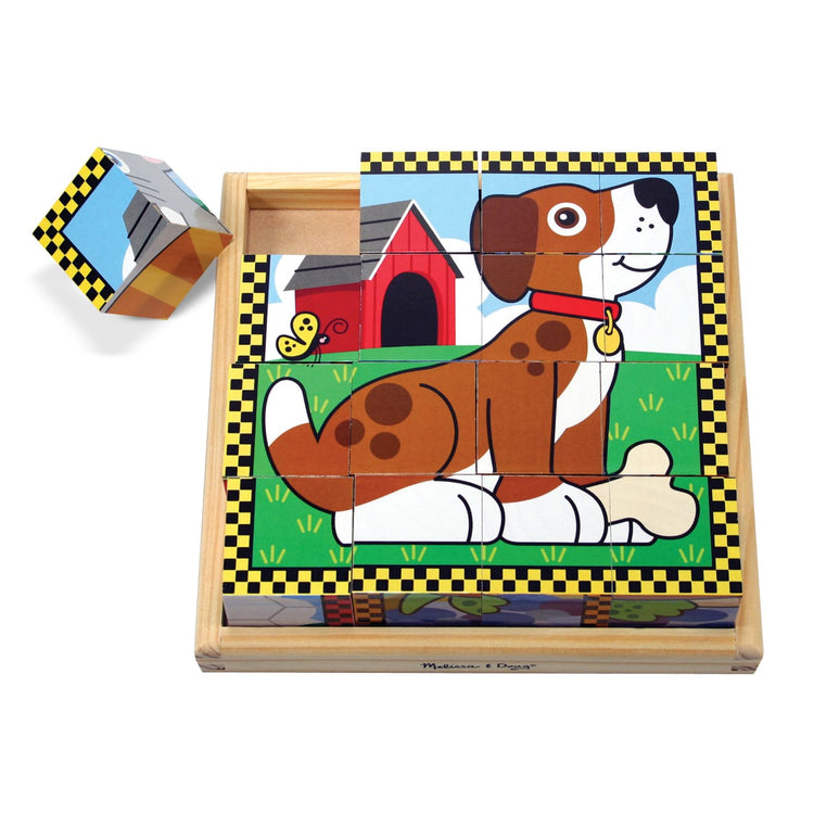 Melissa & Doug Pets Wooden Cube Puzzle With Storage Tray (16 pcs)