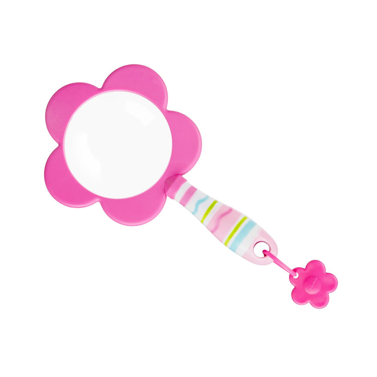 The loose pieces of the Melissa & Doug Sunny Patch Pretty Petals Flower Magnifying Glass With Shatterproof Lens