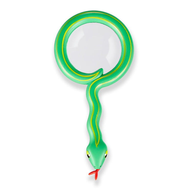 The loose pieces of the Melissa & Doug Sunny Patch Shimmy Snake Magnifying Glass With Shatterproof Lens