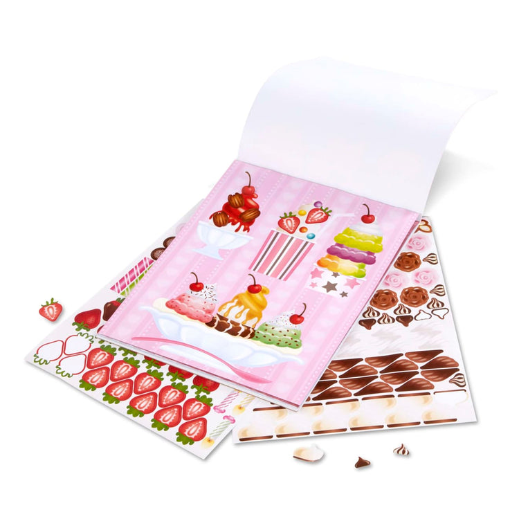 The front of the box for the Melissa & Doug Sweets and Treats Sticker Pad - 500 Stickers, 16 Backgrounds