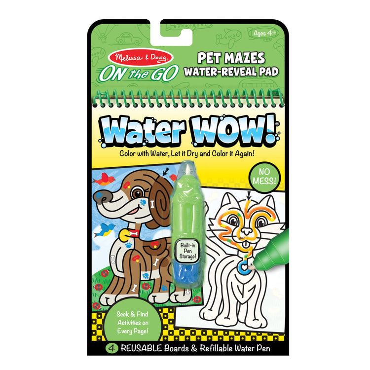 The front of the box for the Melissa & Doug On the Go Water Wow! Water-Reveal Activity Pad - Pet Mazes