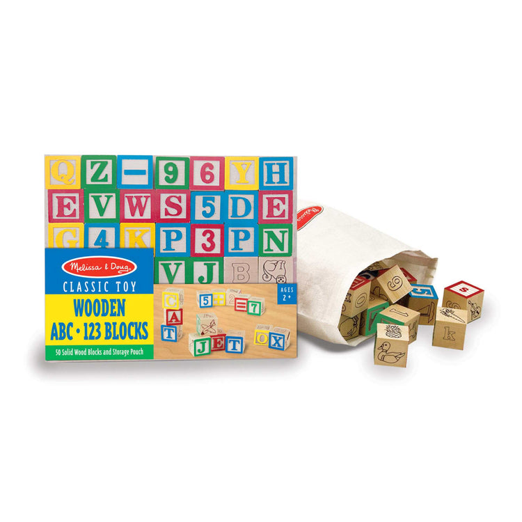 Melissa & Doug Deluxe Wooden ABC/123 1-Inch Blocks Set With Storage Pouch (50 pcs; colors may vary)