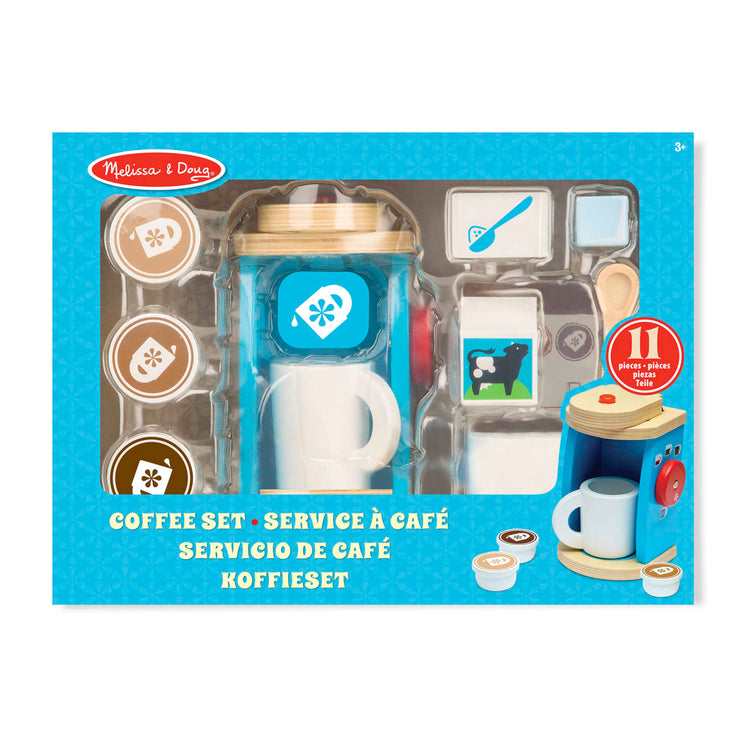 the Melissa & Doug 11-Piece Brew and Serve Wooden Coffee Maker Set - Play Kitchen Accessories