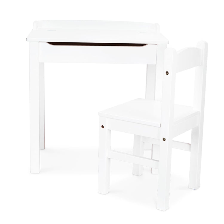 The loose pieces of the Melissa & Doug Wooden Child's Lift-Top Desk & Chair - White