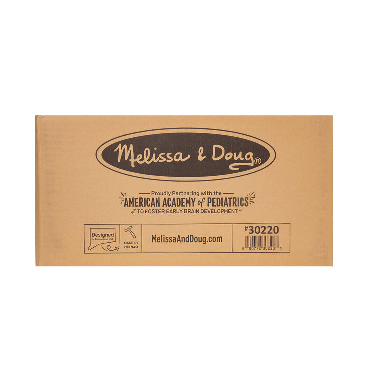 The front of the box for The Melissa & Doug Wooden Chairs, Set of 2 - White Furniture for Playroom