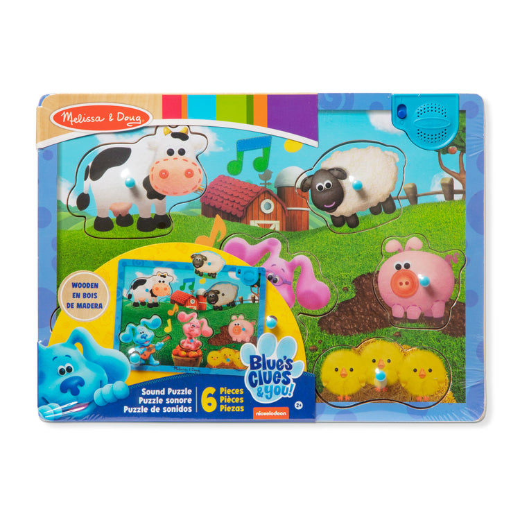 The front of the box for The Melissa & Doug Blue's Clues & You! Wooden Sound Puzzle - Musical Farm (6 Pieces)
