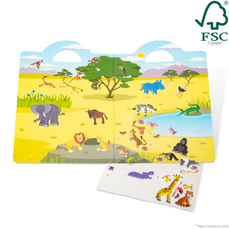 An assembled or decorated The Melissa & Doug Puffy Sticker Play Set: Safari - 42 Reusable Stickers