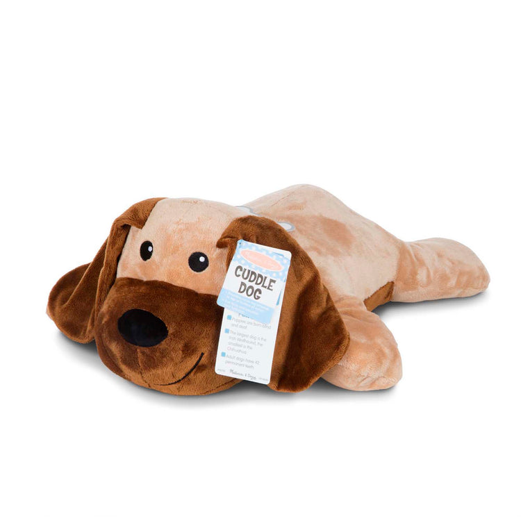 The front of the box for The Melissa & Doug Cuddle Dog Jumbo Plush Stuffed Animal with Activity Card