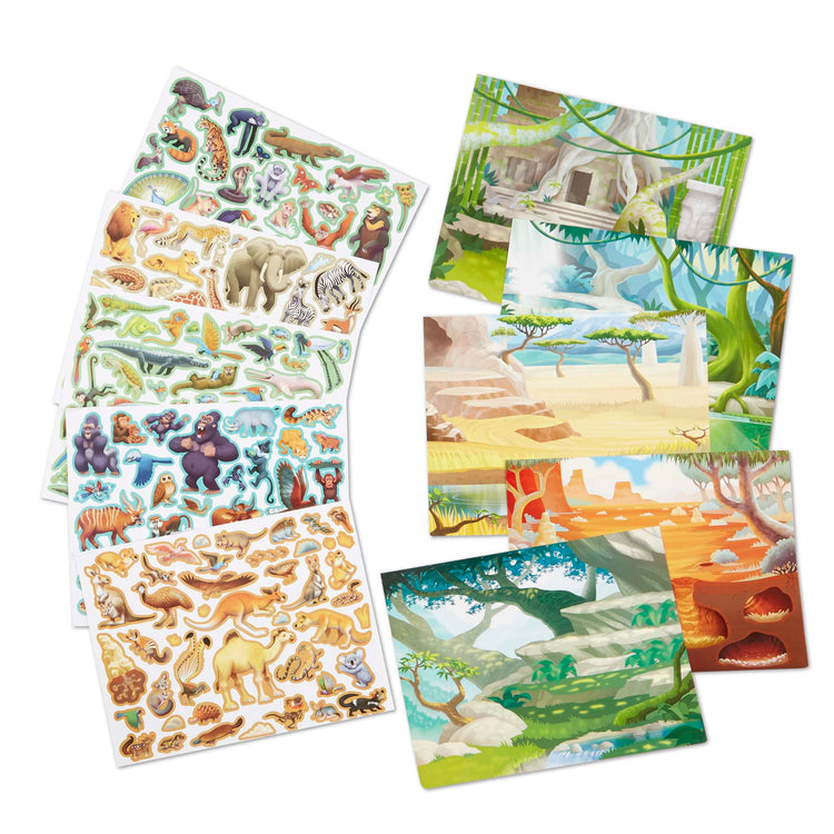 The loose pieces of The Melissa & Doug Reusable Sticker Pad: Jungle and Savanna - 175+ Stickers, 5 Scenes