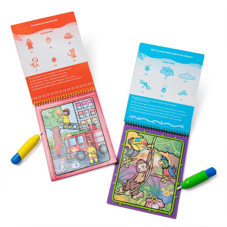 The loose pieces of The Melissa & Doug Water WOW! 2-Pack – Animals, Vehicles Water-Reveal Travel Activity Pads 