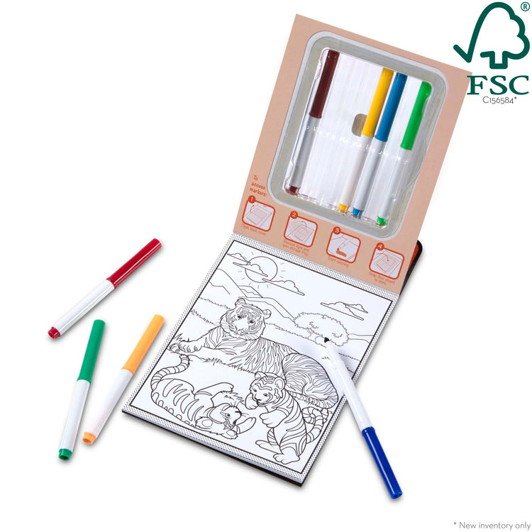 The loose pieces of The Magic-Pattern Kids’ Wild Animals Marker Coloring Pad On the Go Travel Activity