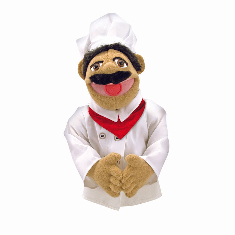 An assembled or decorated image of The Melissa & Doug Chef Puppet (Al Dente) with Detachable Wooden Rod