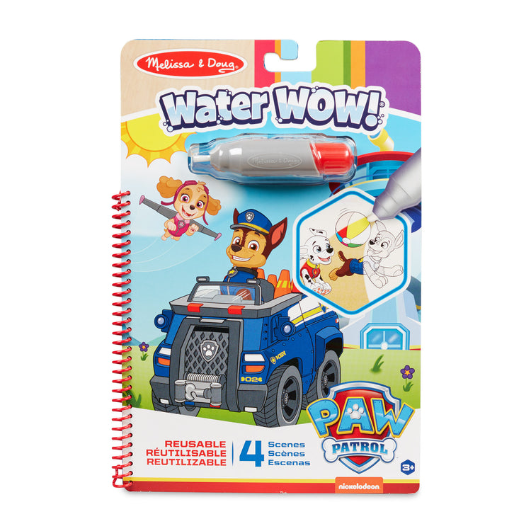 The front of the box for The Melissa & Doug PAW Patrol Water Wow! - Chase Water Reveal Travel Activity Pad