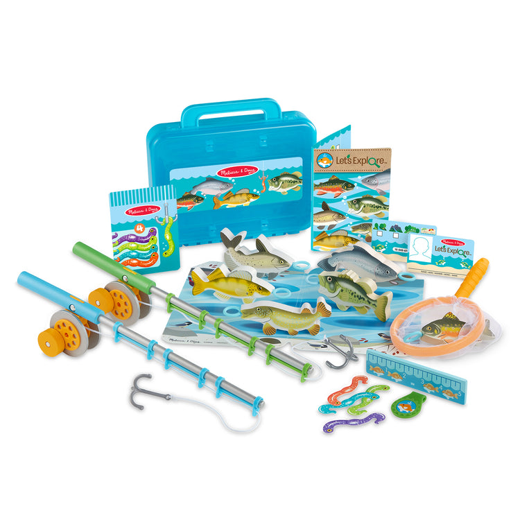 The loose pieces of The Melissa & Doug Let’s Explore Fishing Play Set – 21 Pieces