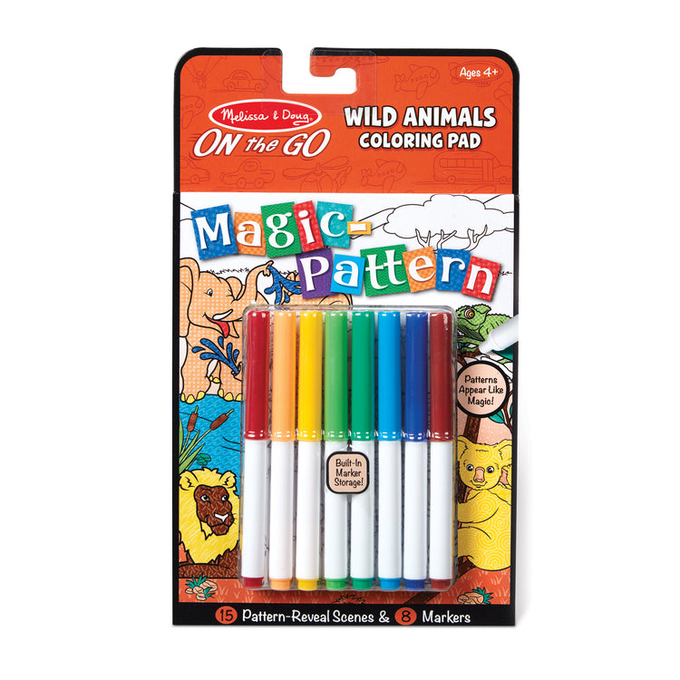 The front of the box for The Magic-Pattern Kids’ Wild Animals Marker Coloring Pad On the Go Travel Activity