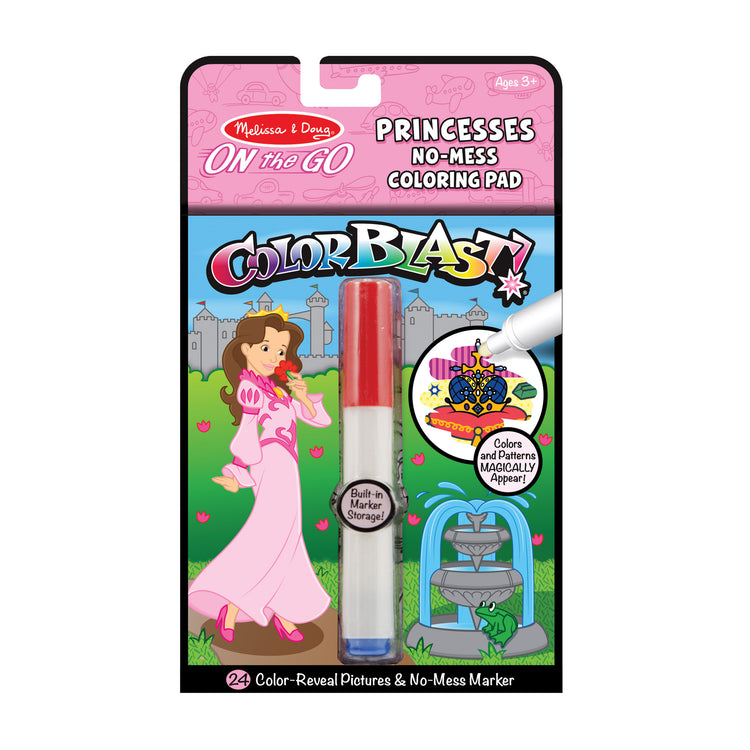 The front of the box for The Melissa & Doug On the Go ColorBlast! Activity Book - Princess (24 Pages)