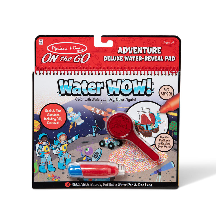 The front of the box for The Melissa & Doug On the Go Water Wow! Reusable Water-Reveal Deluxe Activity Pad – Adventure