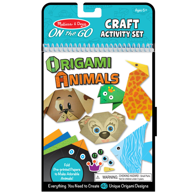 The front of the box for The Melissa & Doug On the Go Origami Animals Craft Activity Set - 38 Stickers, 40 Origami Papers