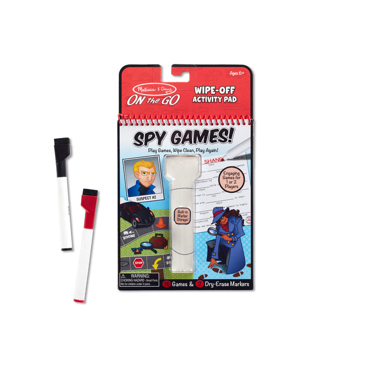 The loose pieces of The Melissa & Doug On the Go Spy Games Wipe-Off Activity Pad Reusable Travel Toy with 2 Dry-Erase Markers