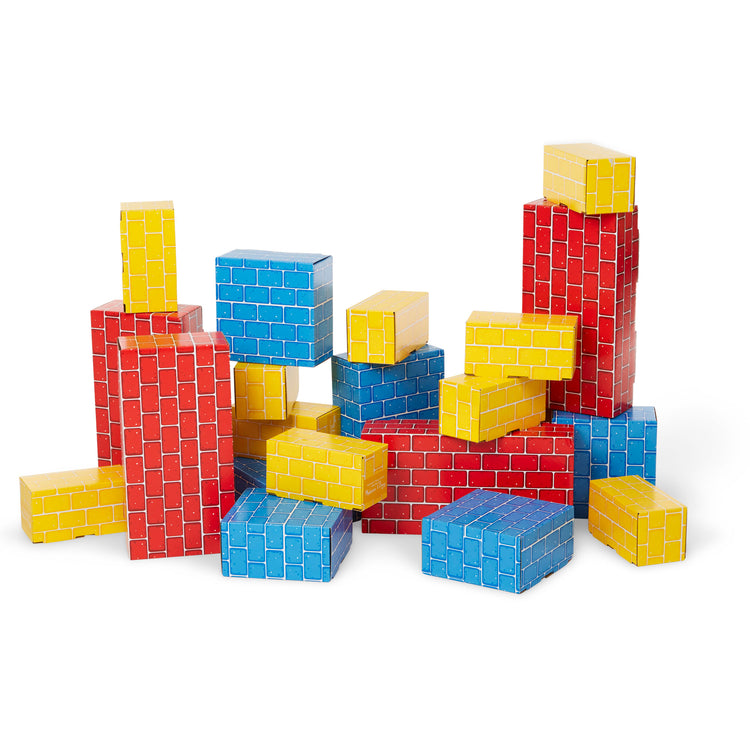 The loose pieces of The Melissa & Doug Jumbo Extra-Thick Cardboard Building Blocks - 40 Blocks in 3 Sizes