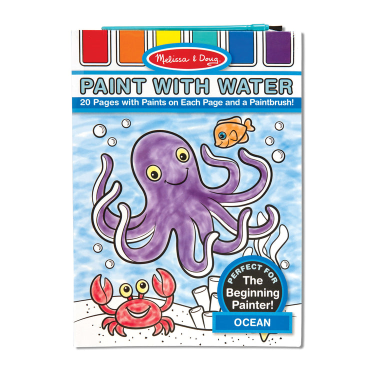 The front of the box for The Melissa & Doug Paint With Water Activity Book - Ocean (20 Pages)
