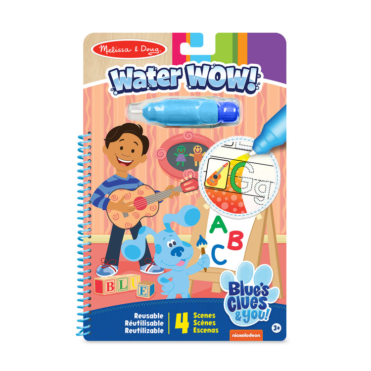 The front of the box for The Melissa & Doug Blues Clues & You! Water Wow! - Alphabet Water Reveal Travel Activity Pad
