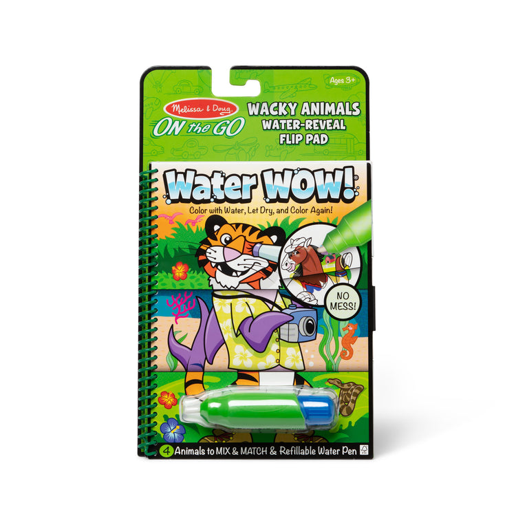 The front of the box for The Melissa & Doug On the Go Water Wow! Reusable Water-Reveal Flip Pad - Wacky Animals