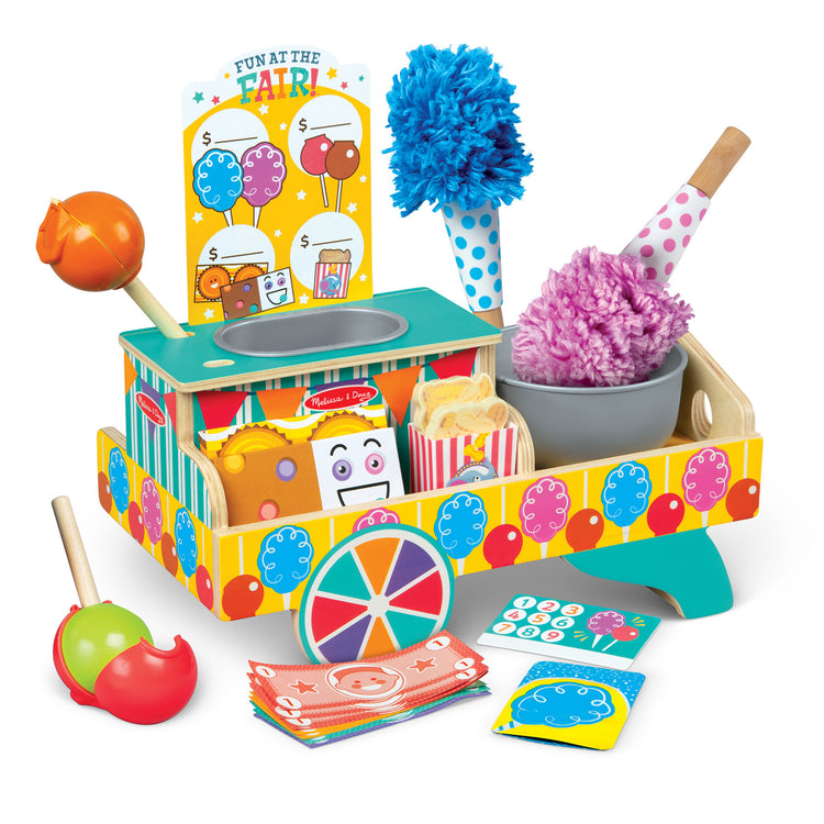  The Melissa & Doug Fun at the Fair! Wooden Carnival Candy Tabletop Cart and Play Food Set