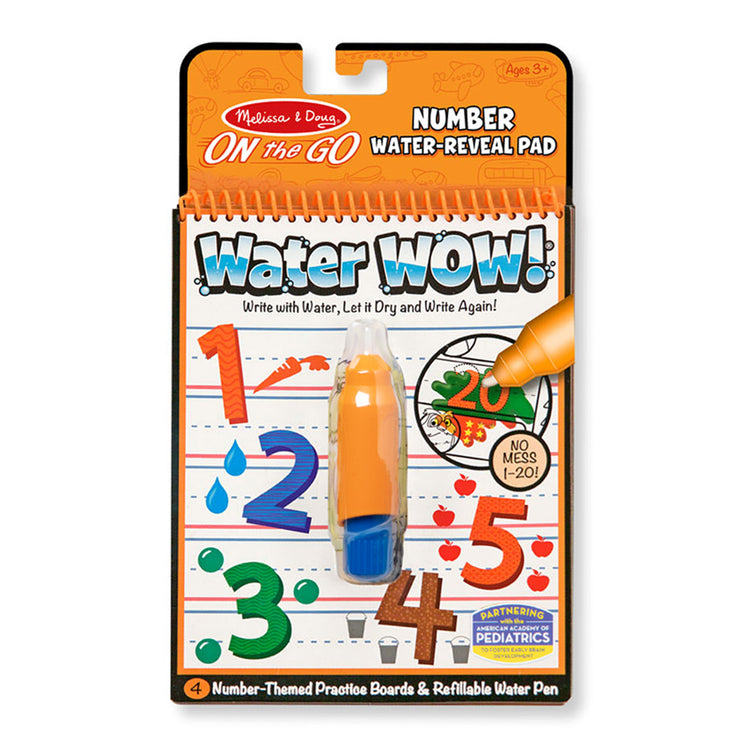 The front of the box for The Melissa & Doug On the Go Water Wow! Reusable Water-Reveal Activity Pad - Numbers