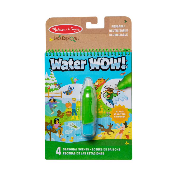 The front of the box for The Melissa & Doug Let’s Explore Water Wow! Seasons Water-Reveal Pad – Reusable On the Go Travel Activity