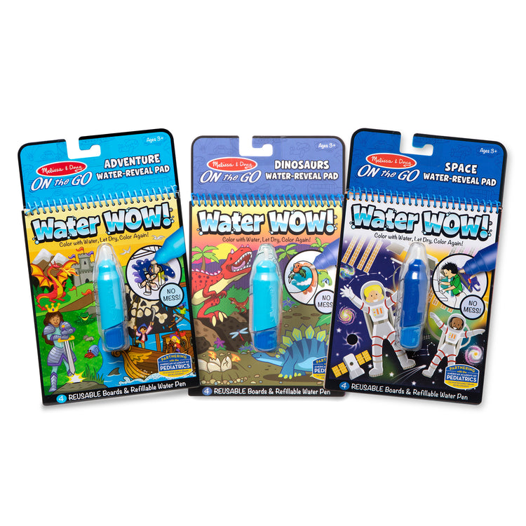 The Melissa & Doug On the Go Water Wow! Reusable Color with Water Travel Toy Activity Pad with Chunky Water Pen 3-Pack (Dinosaurs, Adventure, Space)