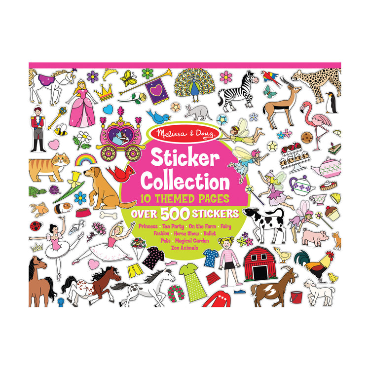 The front of the box for The Melissa & Doug Sticker Collection Book: Princesses, Tea Party, Animals, and More - 500+ Stickers